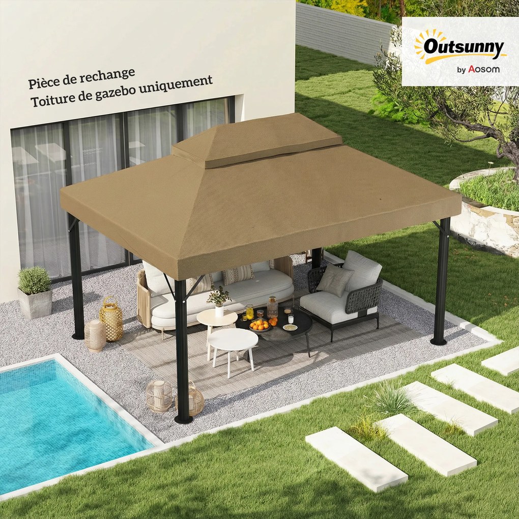 Lona de substituição para tenda de 4 x 3 m (NÃO INCLUIDA), cobertura dupla com orifícios de drenagem, poliéster 370 g/m², bege