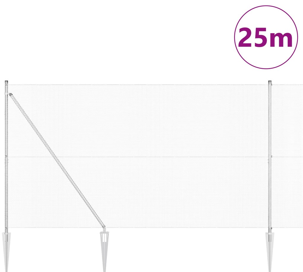 Cerca de Fio Soldado com 13 Postes Pontudos 1,6x25 m Aço Galvanizado