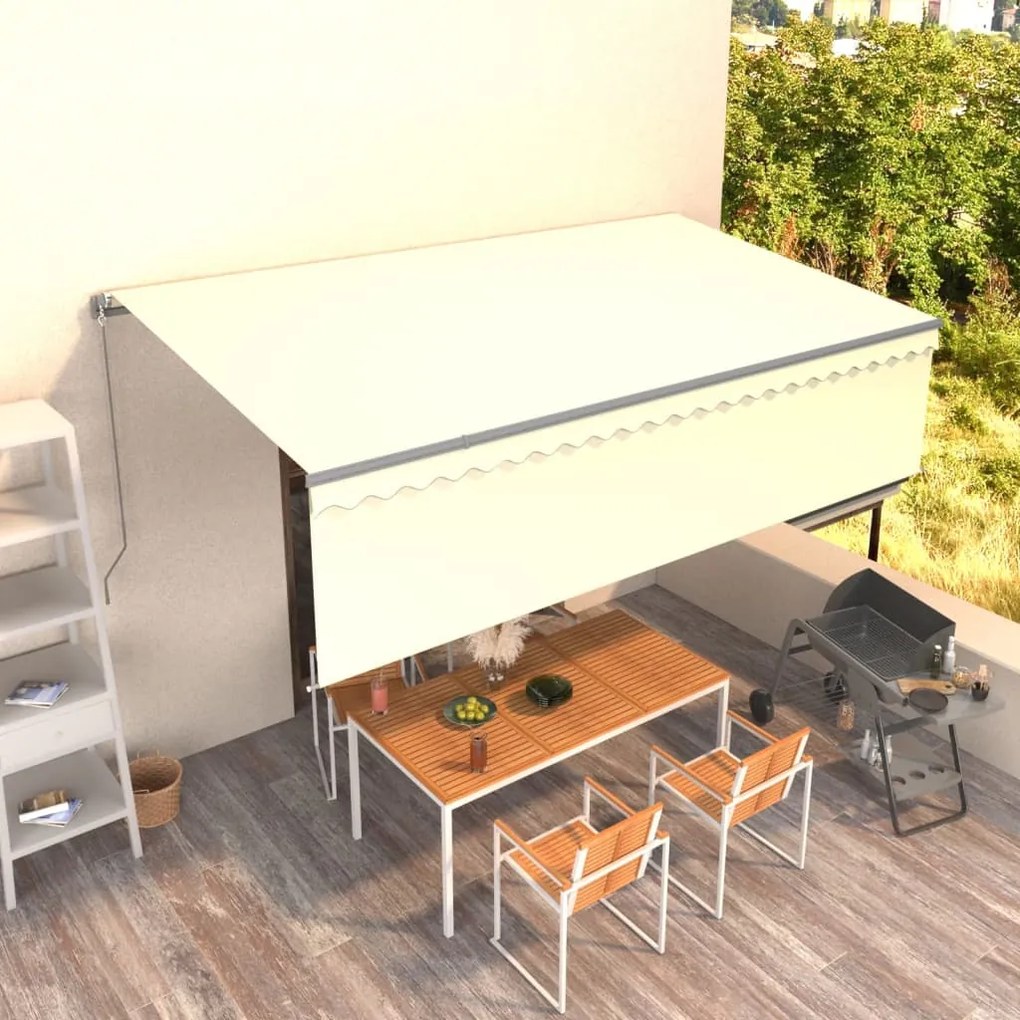 vidaXL Toldo retrátil manual com estore 5x3 m cor creme