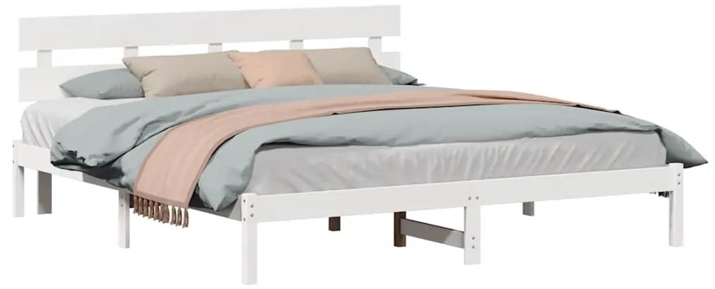 Estrado de Cama com Cabeceira Branco 180x200 cm Madeira Sólida de Pinh