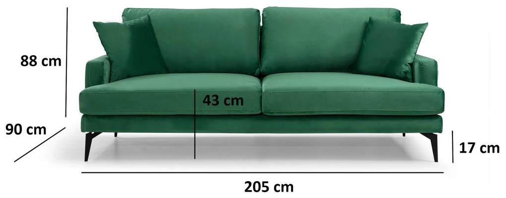 Sofá 3 Lugares Papira – Verde – 205 cm x 90 cm x 88 cm