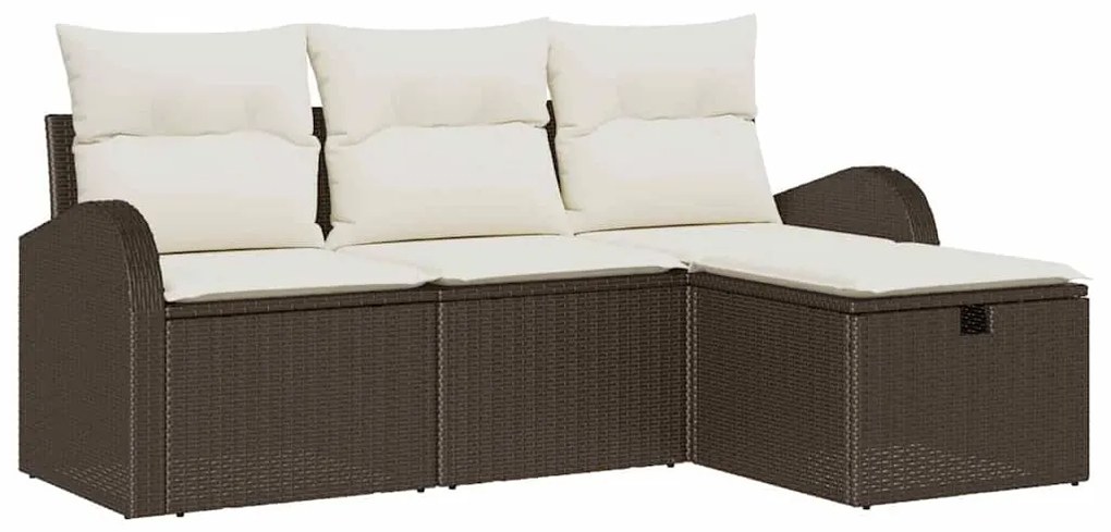 Conjunto de Sofá de Jardim de 4 Peças com Almofadas Castanho Poliratta