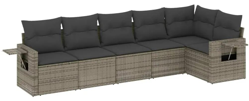 6 pcs conjunto sofás de jardim com almofadões vime cinzento