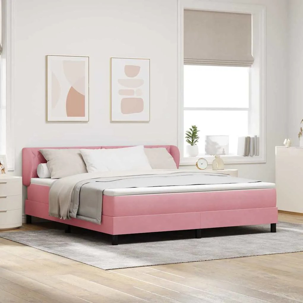 vidaXL Cama Box com colchão com cabeceira Rosa 180 x 200 cm Veludo