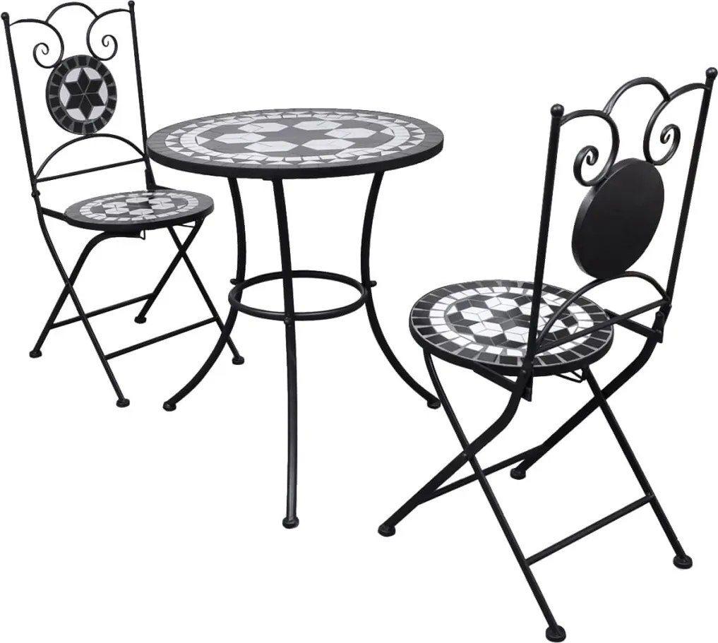Conjunto bistrô azulejos de cerâmica 3 pcs preto e branco