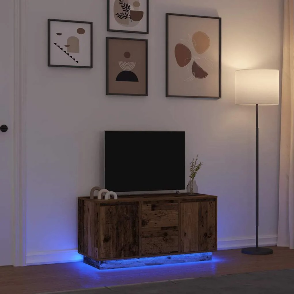 vidaXL Móvel de TV com luzes LED 100x41x50 cm madeira velha
