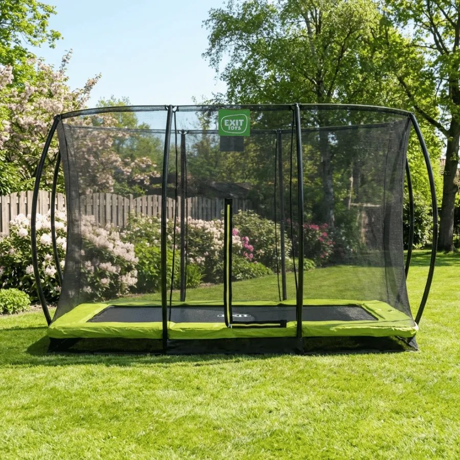 Trampolim retangular de solo Silhouette 244 x 366 cm com rede de segurança - verde
