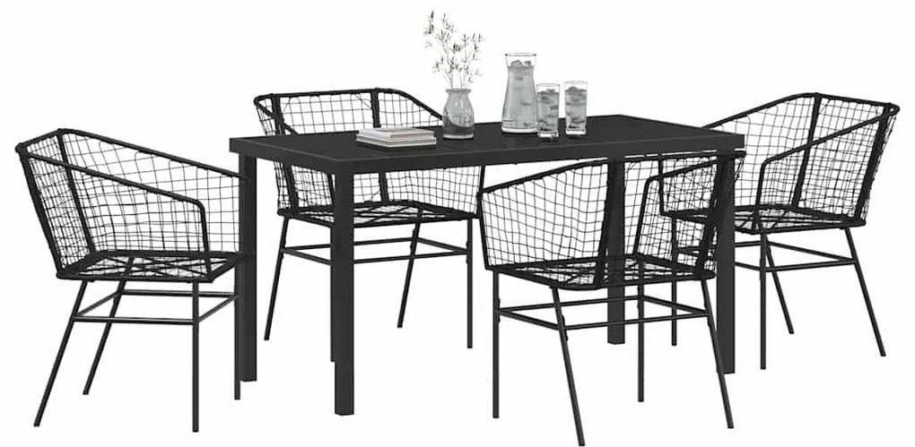 Conjunto de Jantar de Jardim com 5 Peças Preto em Rattan Sintético