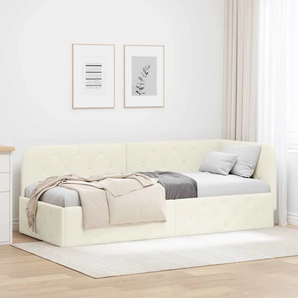 vidaXL Estrutura de Cama de Canto Creme 80 x 200 cm Veludo