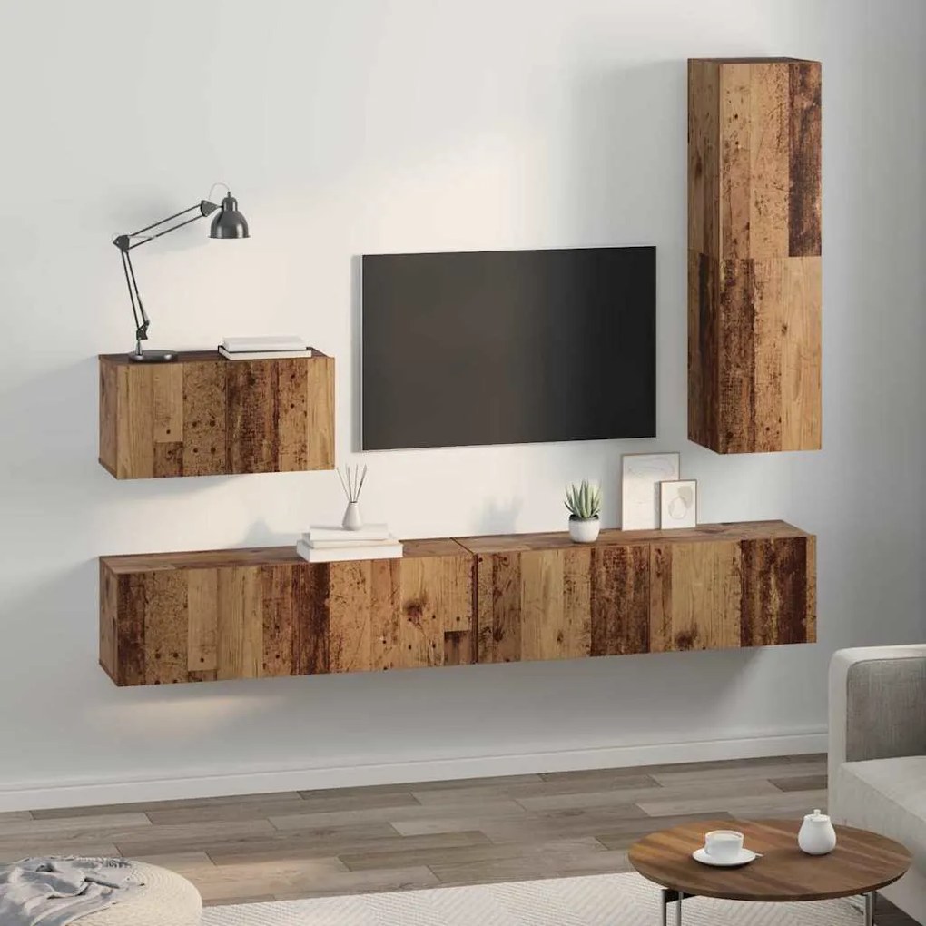 Conjunto de Estantes para TV 4 pcs Madeira antiga Médio