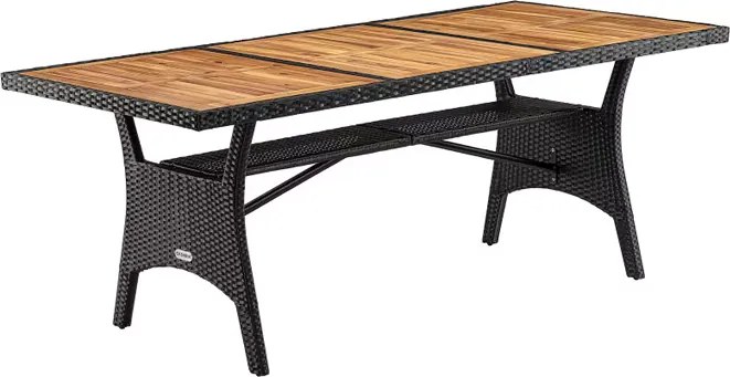 Mesa de jardim Polyrattan Takeo 190x90x74cm acácia preto