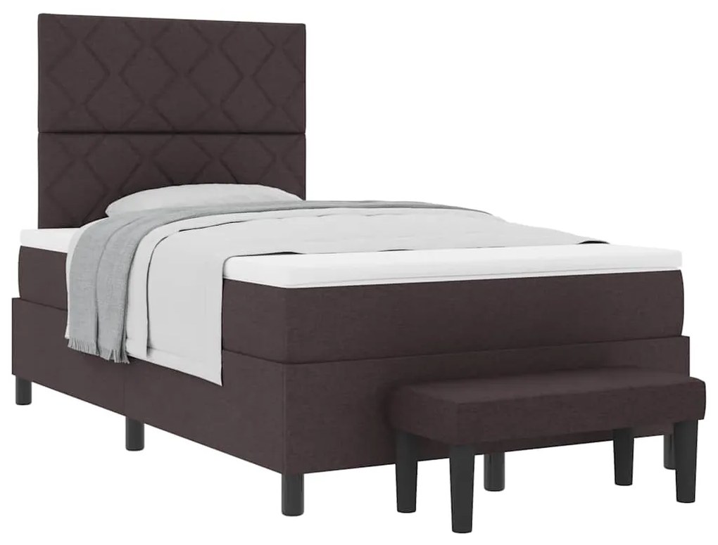 Cama Box com Colchão e Banco Castanho Escuro 120x200 cm Tecido
