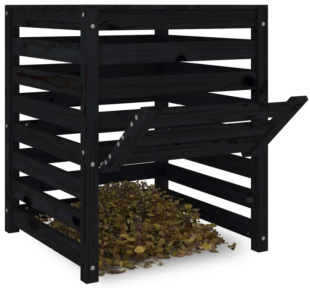Caixote de compostagem 63,5x63,5x77,5 cm pinho maciço preto