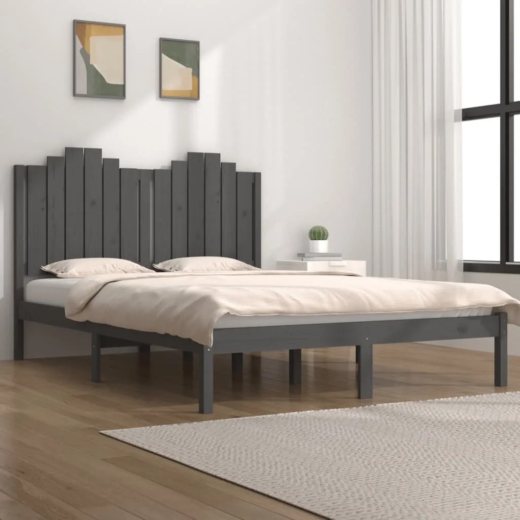 vidaXL Estrutura de cama 120x200 cm madeira de pinho maciça cinzento
