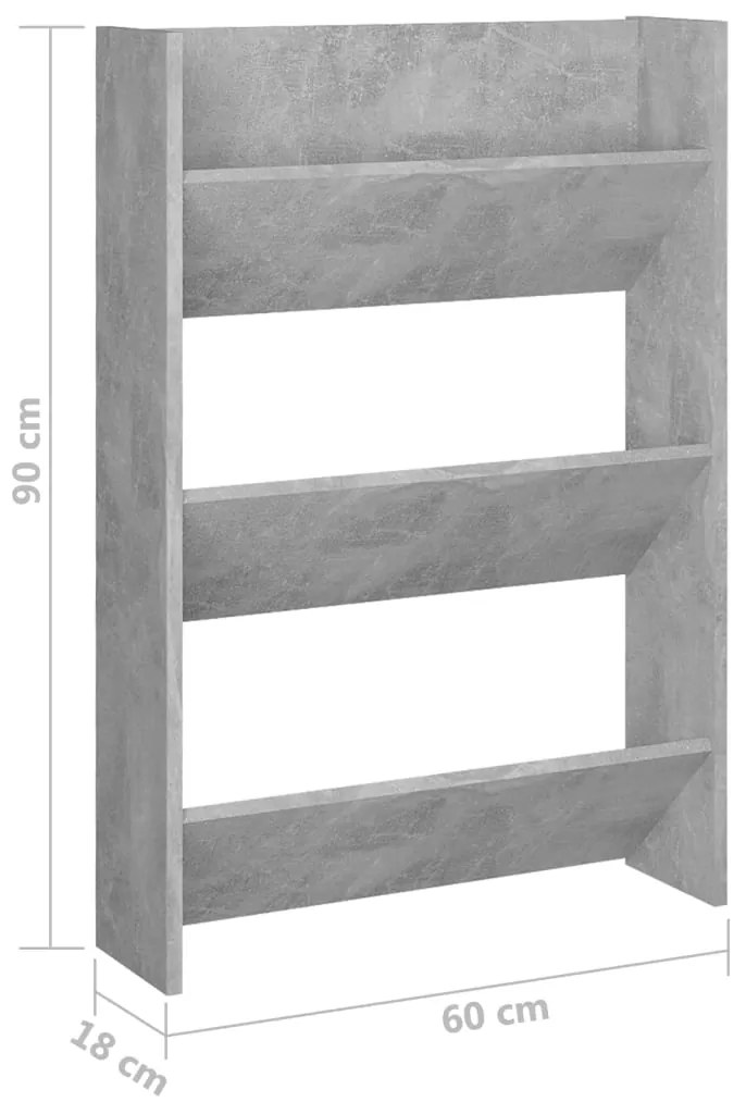 Sapateira de parede 60x18x90 cm contraplacado cinzento cimento