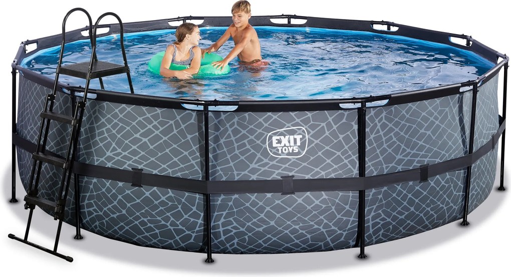 Piscina redonda Stone ø450x122cm com bomba de filtragem - Cinzenta