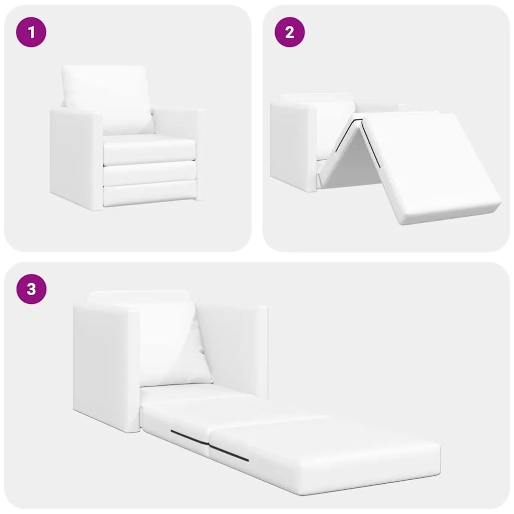 Sofá Cama de Chão 2 em 1 Branco 74x77x81 cm Couro Sintético