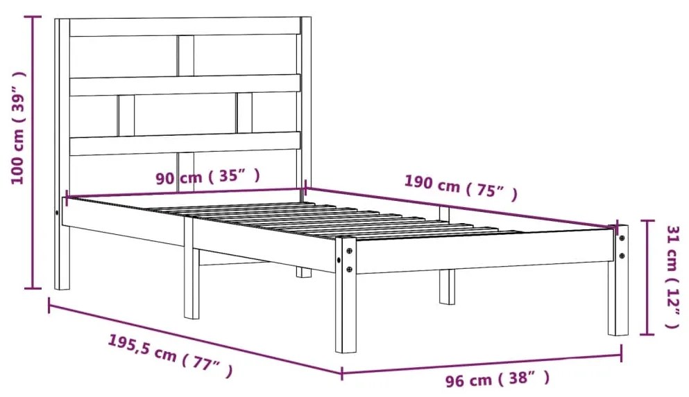 Estrutura de cama solteiro 90x190 cm madeira maciça