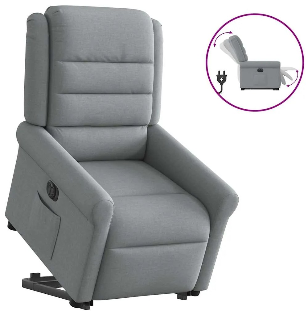 vidaXL Poltrona reclinável elevatória elétrica tecido cinzento-claro