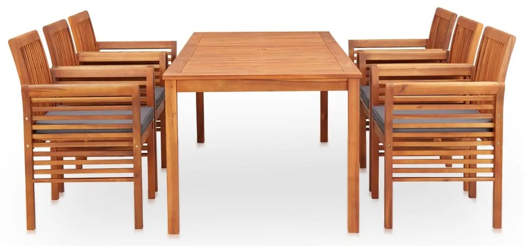 7 pcs conjunto de jantar exterior c/ almofadões acácia maciça