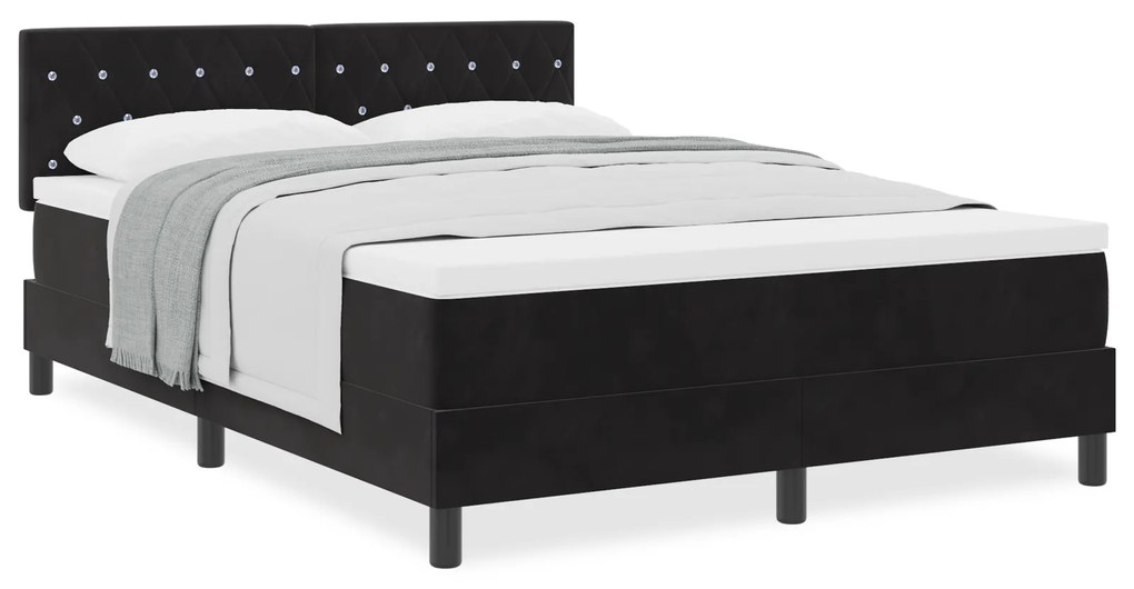 Cama Box Spring vidaXL com Colchão Preto 140x200 cm Veludo