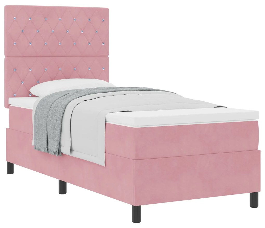 Cama Box Spring com Colchão Rosa 90x200 cm Veludo