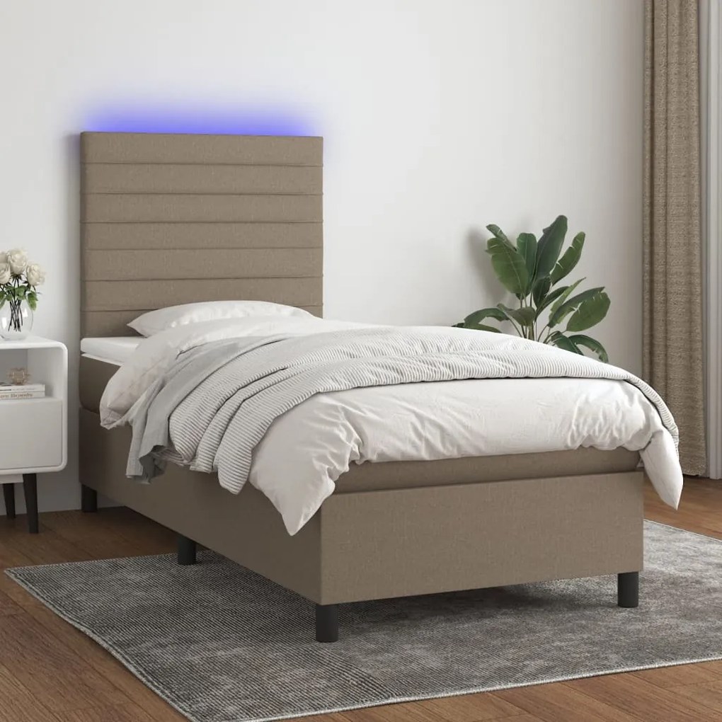 Cama box spring colchão/LED 100x200cm tecido cinza-acastanhado