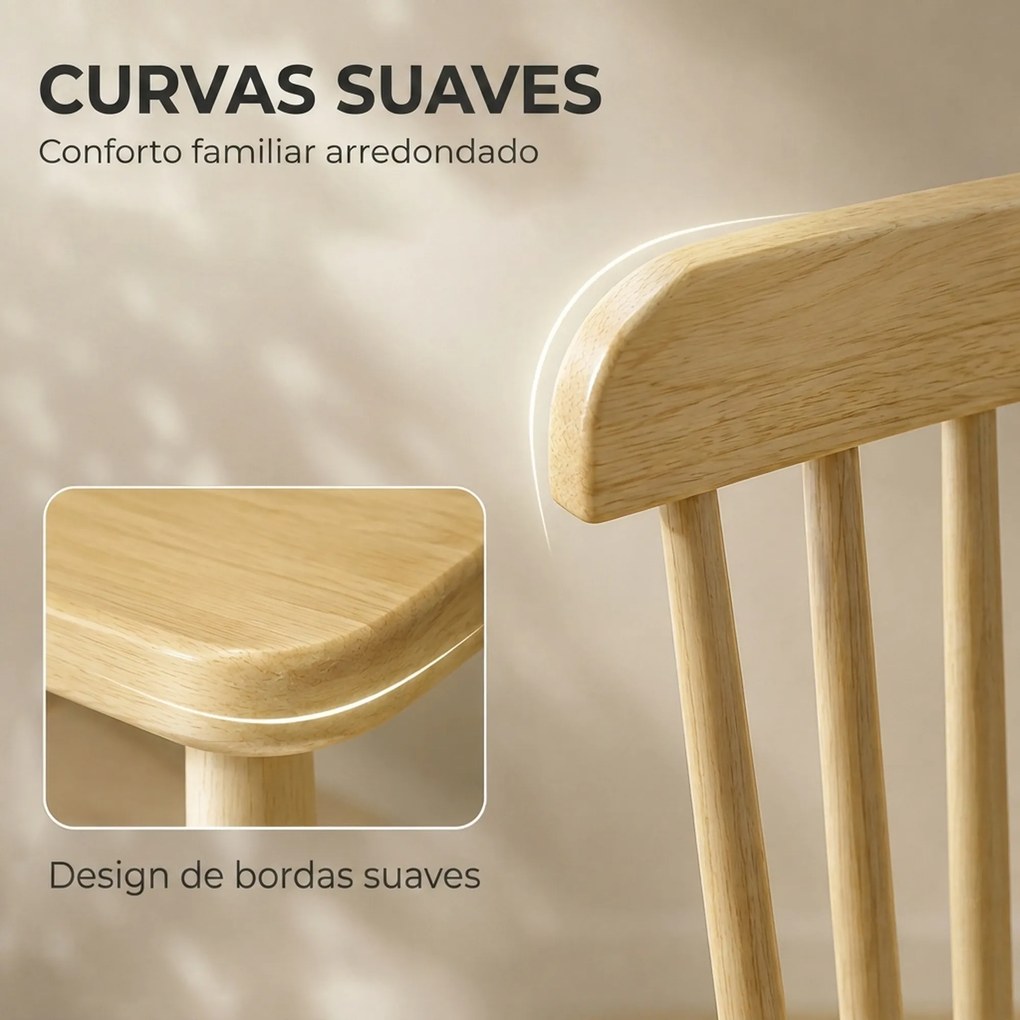Conjunto de 2 Cadeiras de Sala de Jantar em Madeira (MESA NÃO INCLUIDA) Design Windsor Encosto Curvo Assento Largo Cor Natural
