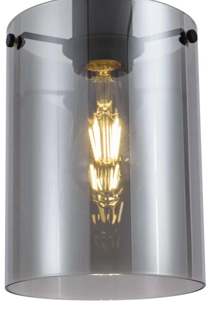 Candeeiro suspenso de design preto com vidro fumado - Domo