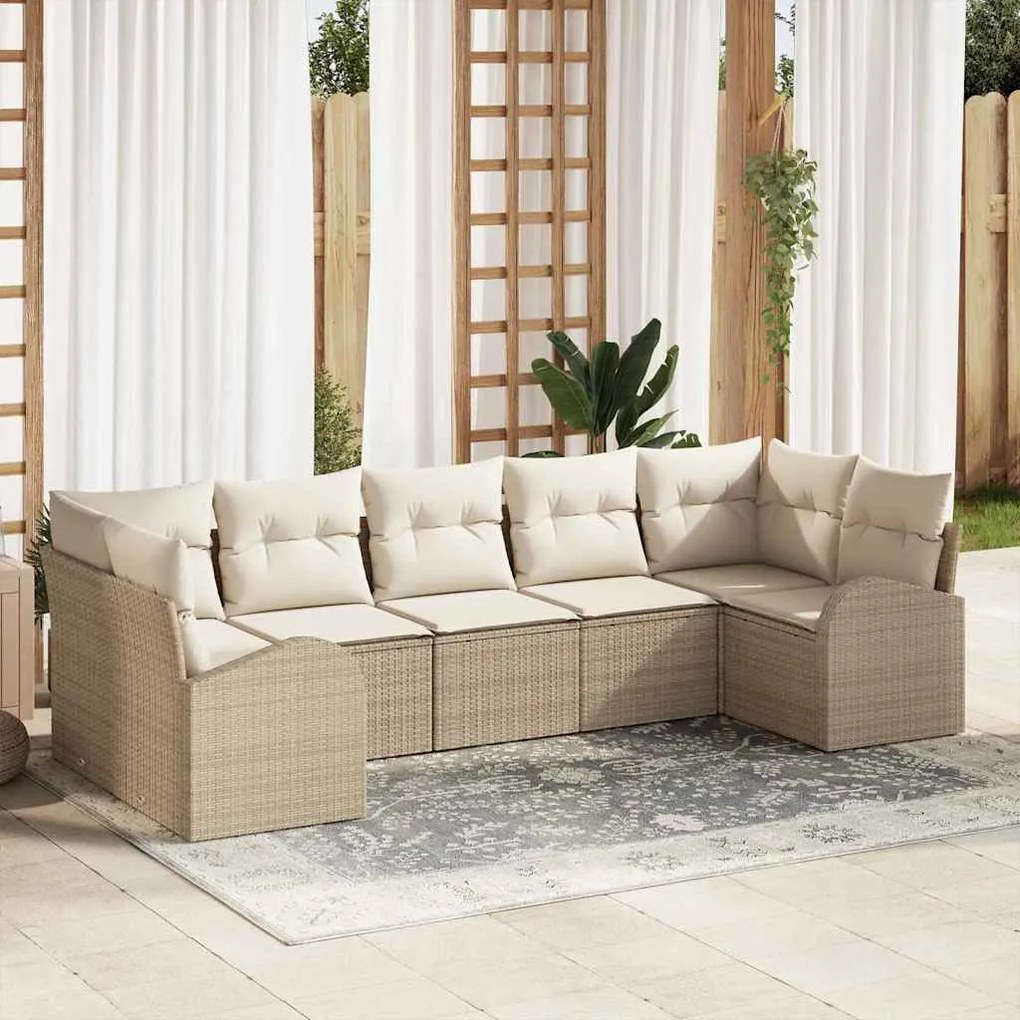 vidaXL Conjunto de Sofá de Jardim 7 pcs Bege Rattan de Polipropileno