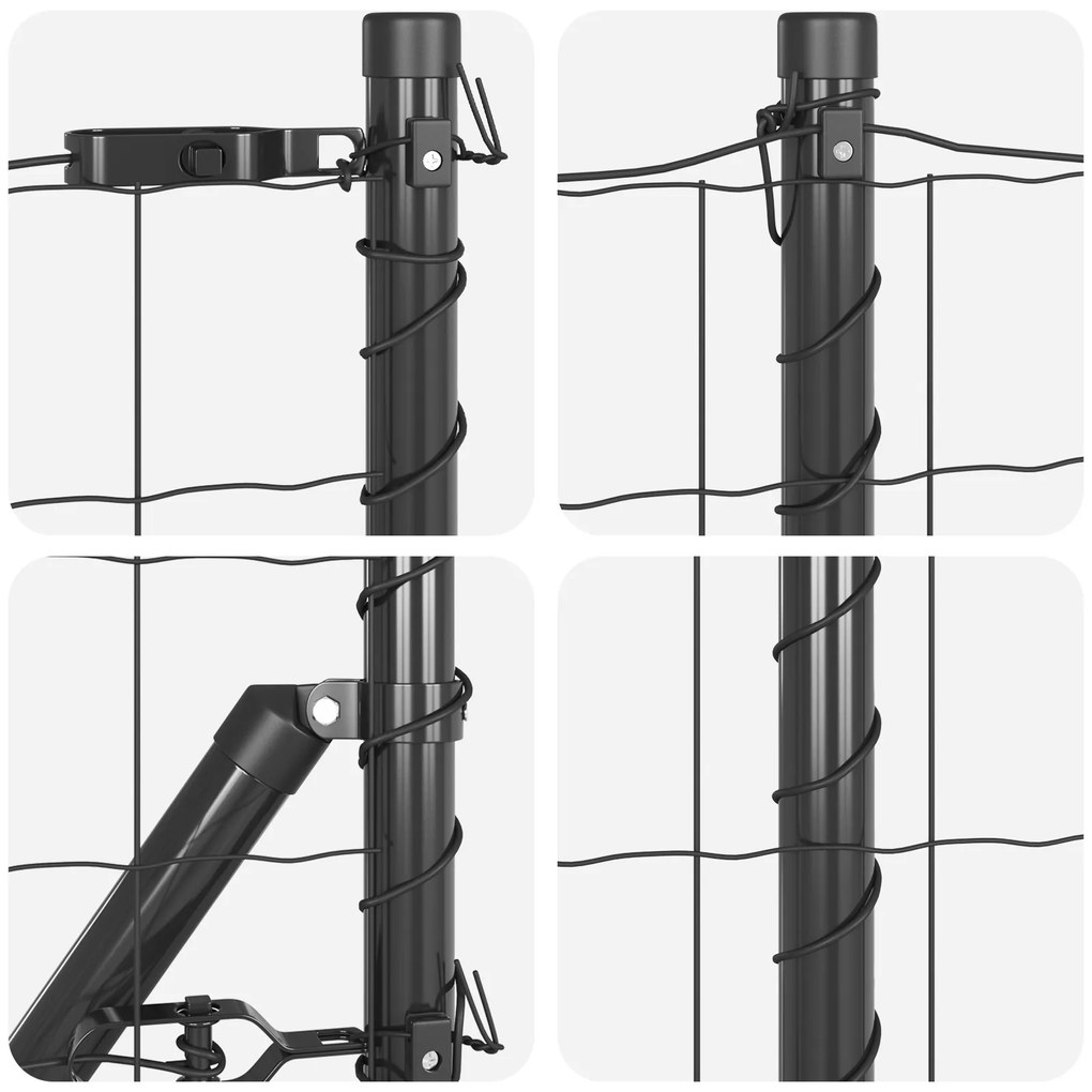 Cerca Euro com 7 Postes de Espinho 0.4x10 m Aço Galvanizado Cinza