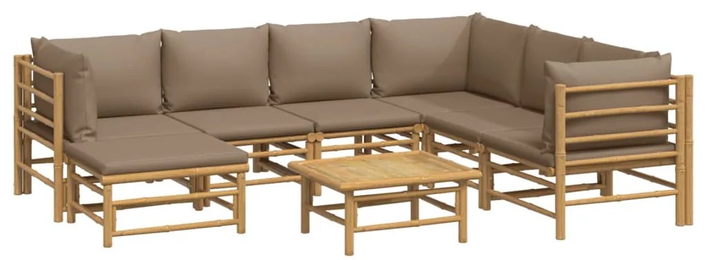 8 pcs conj. lounge jardim bambu almofadões cinzento-acastanhado