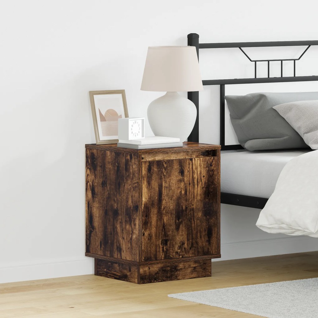 vidaXL Camas de cabeceira com luzes de LED 2 pcs Carvalho Fumado 39x34,5x50 cm