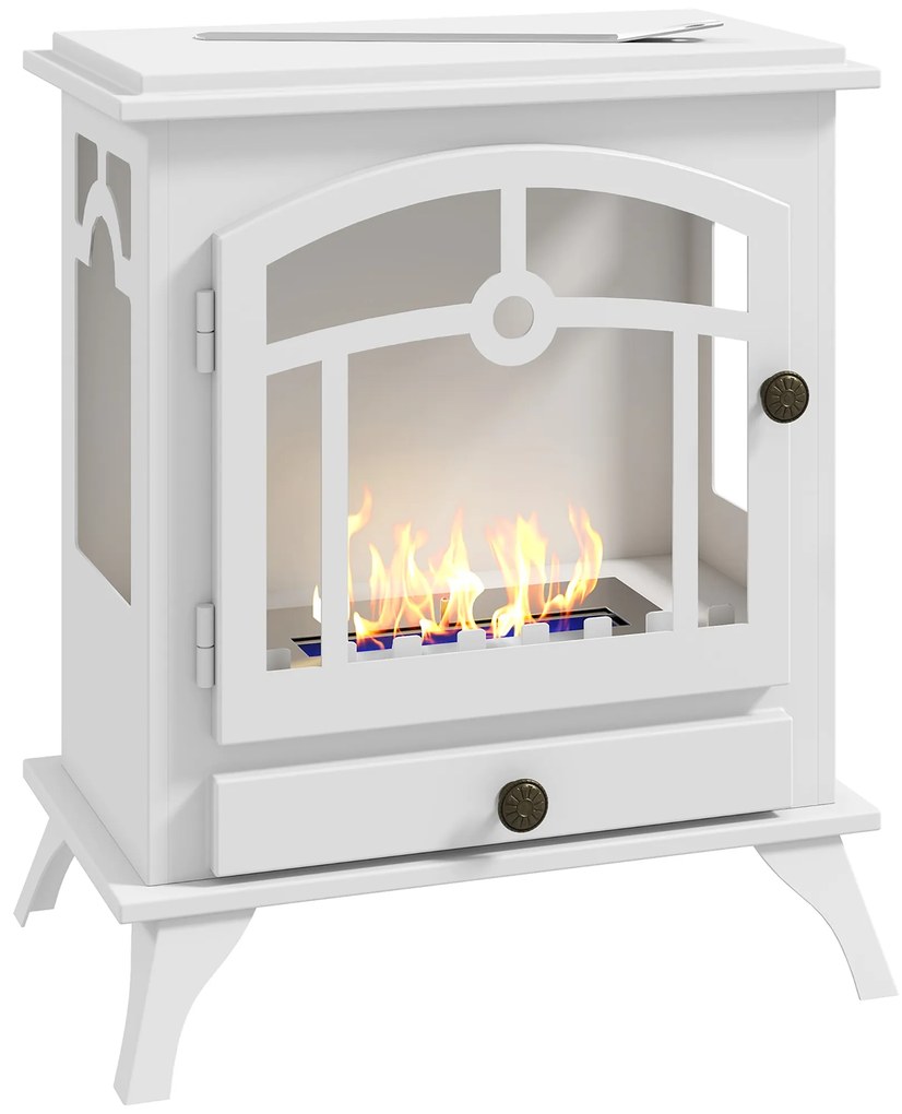 Lareira de Bioetanol com Depósito de 1,2 L e Extinguidor de Aço Inoxidável Tempo de Combustão 3H 45x28x54 cm Branco