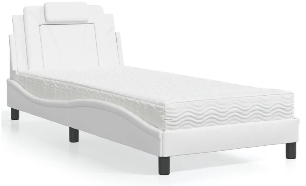 Cama com colchão 90x200 cm couro artificial branco