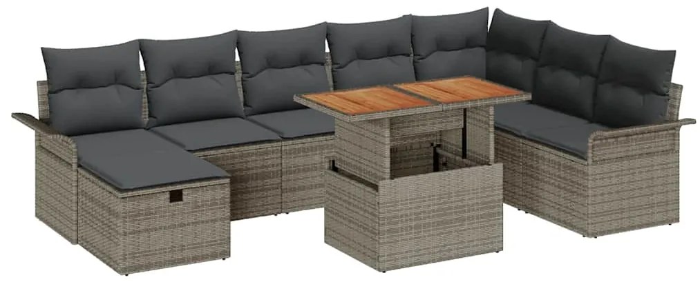 Sofá de Jardim 9 peças com almofadas cinzas em rattan sintético