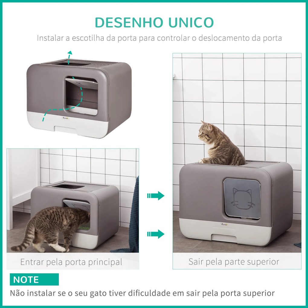 PawHut Caixa de Areia para Gatos Caixa de Areia Fechada para Gatos com Entrada Dianteira e Saída Superior Bandeja Removível e Pá 53x40x40cm Roxo Acinzentado