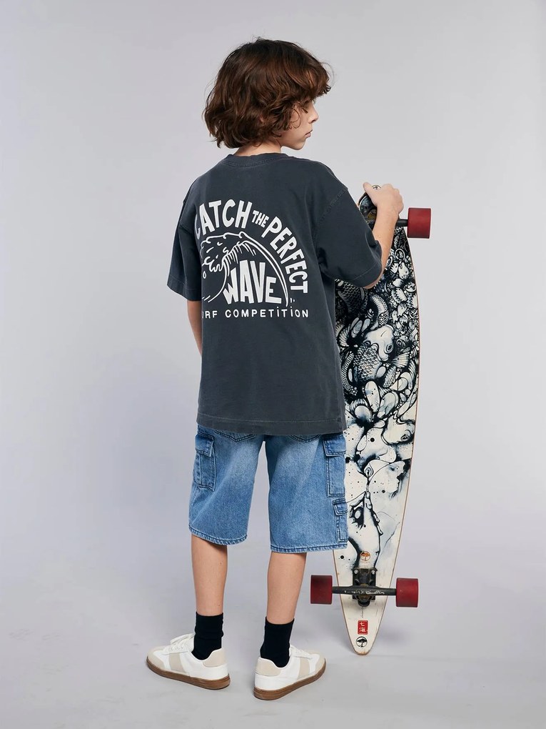 T-shirt com motivo à frente e atrás com efeito desbotado, JONEN antracite