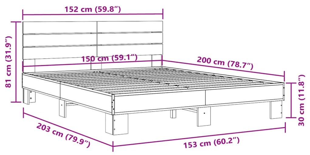 Estrutura de cama 150x200 cm derivados madeira/metal