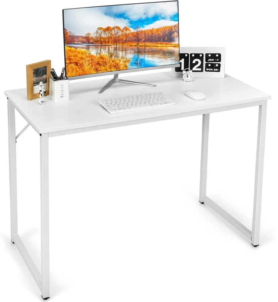 Secretária para PC com estrutura metálica robusta Almofadas ajustáveis Secretária compacta para escritório 100 x 50 x 50 x 77 cm Branco