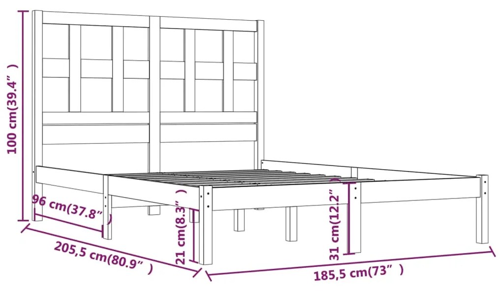 Estrutura de cama Super King 180x200 cm pinho maciço branco