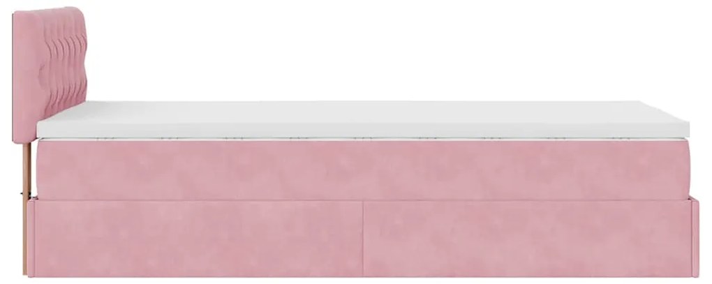 Estrutura de cama otomana com colchão rosa 90x200cm veludo