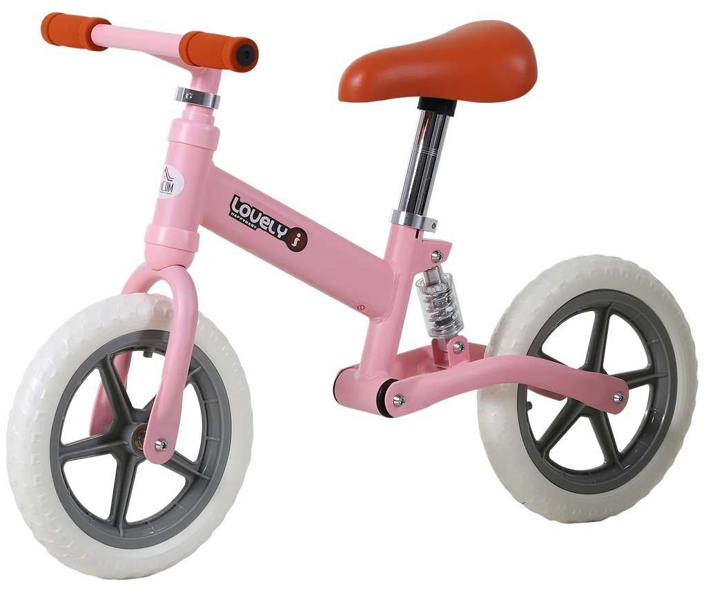 HOMCOM Bicicleta Sem Pedais Assento Ajustável Rodas Antiderrapantes Segurança Conforto 85x36x54cm Rosa | Aosom Portugal