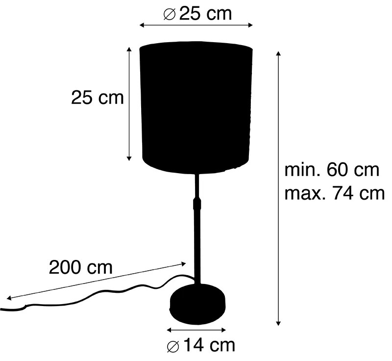Candeeiro de mesa moderno preto com abajur em tecido cinzento 25 cm regulável - Parte Moderno