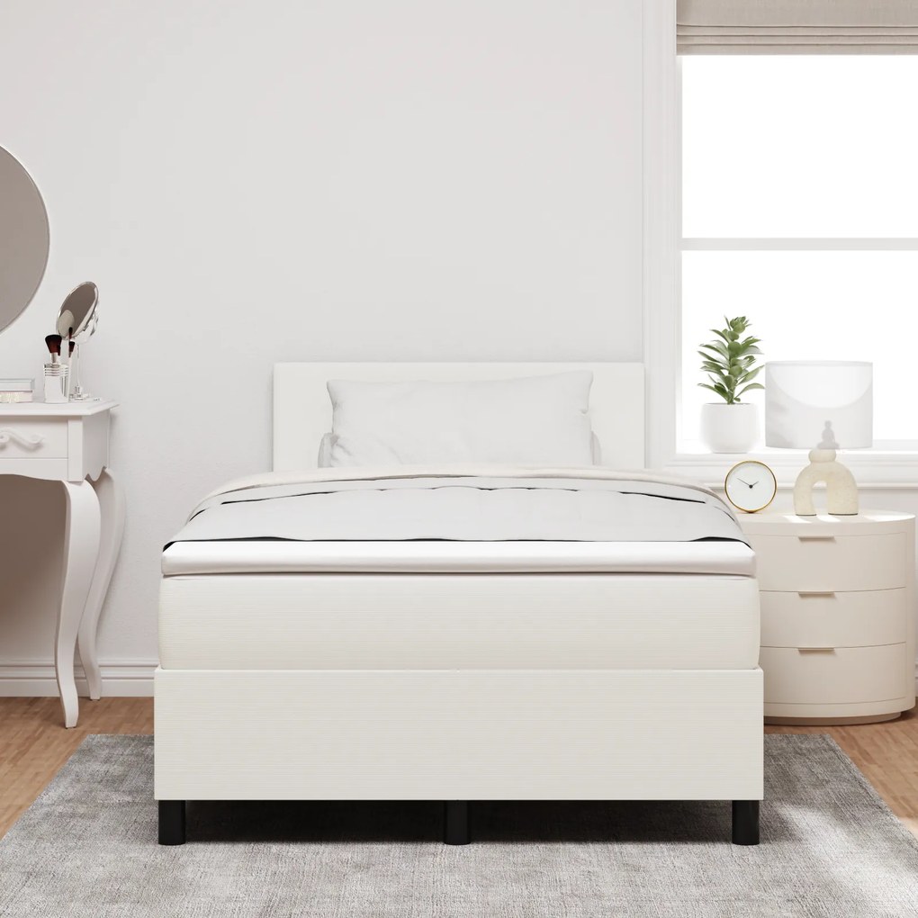 Cama Box Spring com Colchão Creme 120x200 cm Tecido de Veludo Cotelê