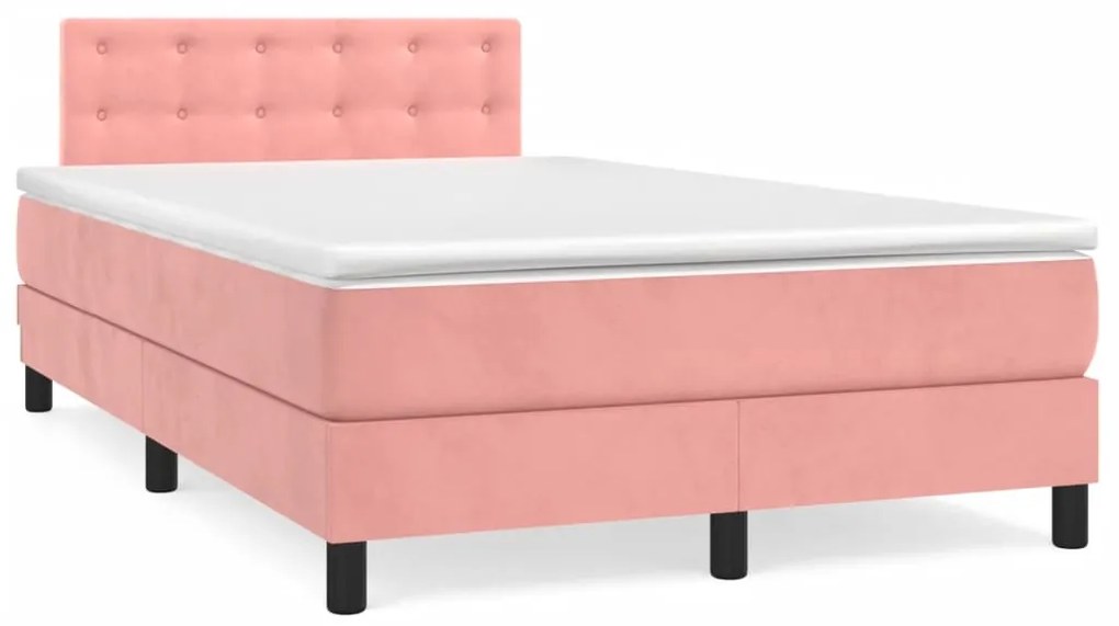 vidaXL Cama boxspring com colchão 120x190 cm veludo rosa