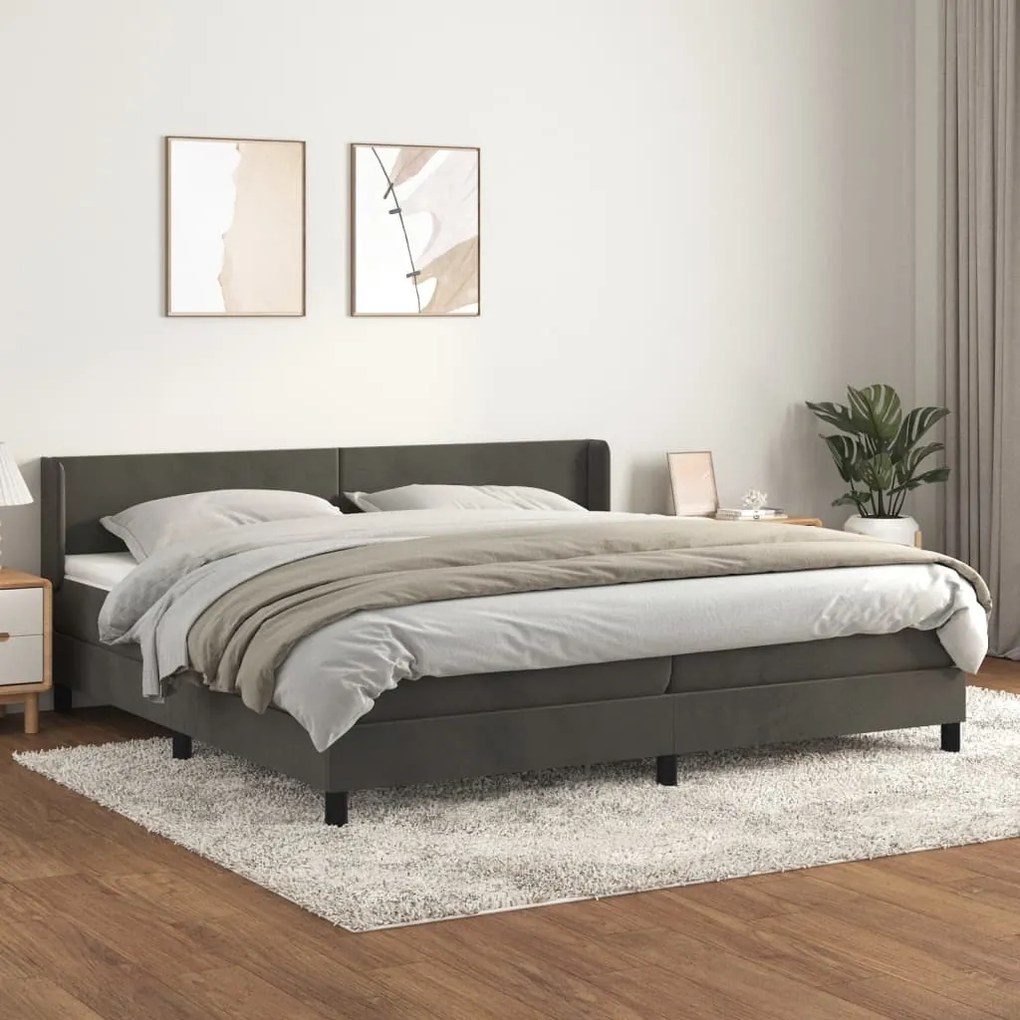 3130860 vidaXL Cama com molas/colchão 200x200 cm veludo cinzento-escuro
