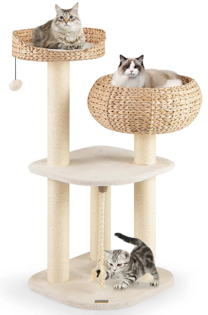 Árvore para gatos de vários níveis de 197 cm, torre para brincar e descansar - branco creme