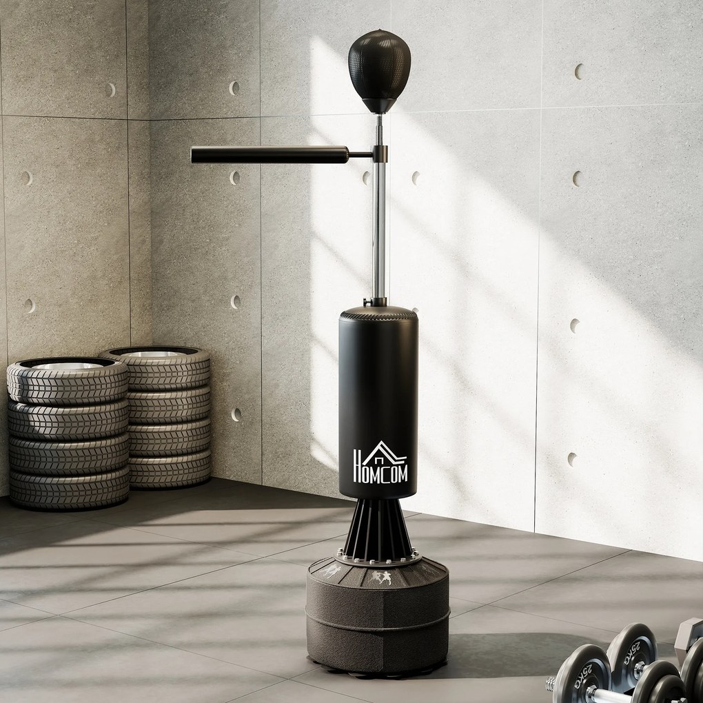 Punching Ball de Boxe com Altura Ajustável com Barra Giratória 360° e Base Preenchida 88x48x155-205 cm Preto