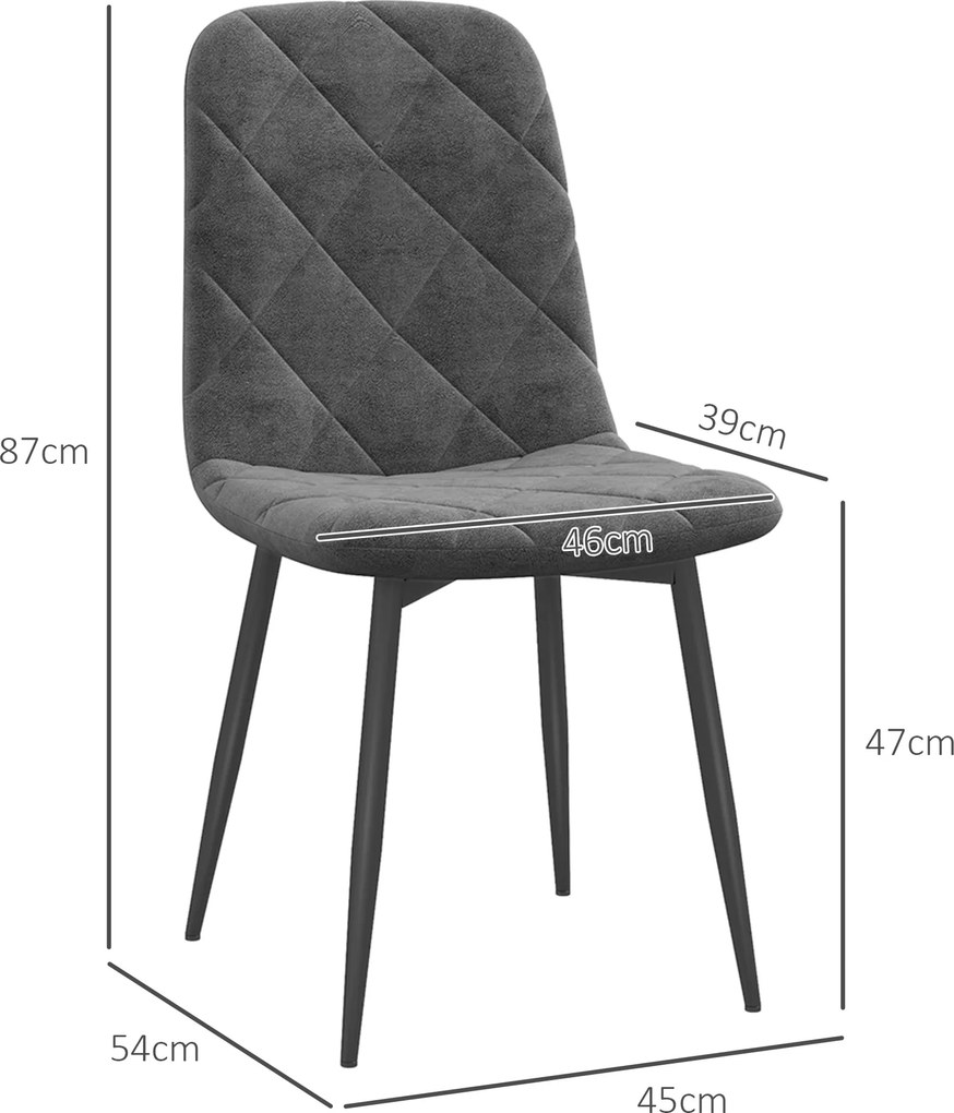 Conjunto de 4 Cadeiras de Jantar Modernas Cadeiras de Cozinha Estofadas em Veludo com Pés de Aço 45x54x87 cm Cinza